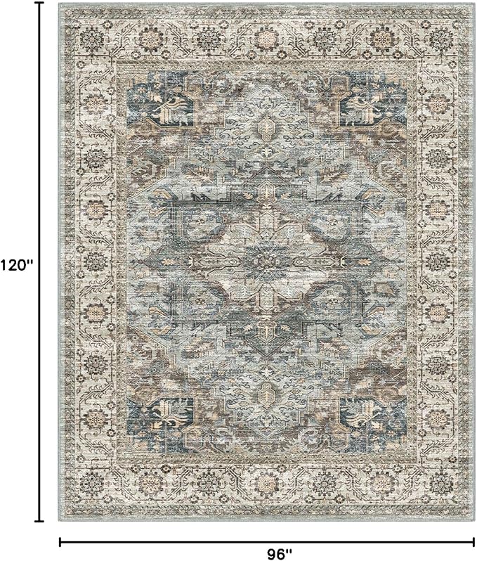 Fortsea Machine Washable Rug 8x10 - Vintage Inspired Distressed Design Large Area Rugs,Soft Durable, Stain Resistant, Non-Shedding, Easy Clean Area Rugs (Olive/Taupe, 8X10)