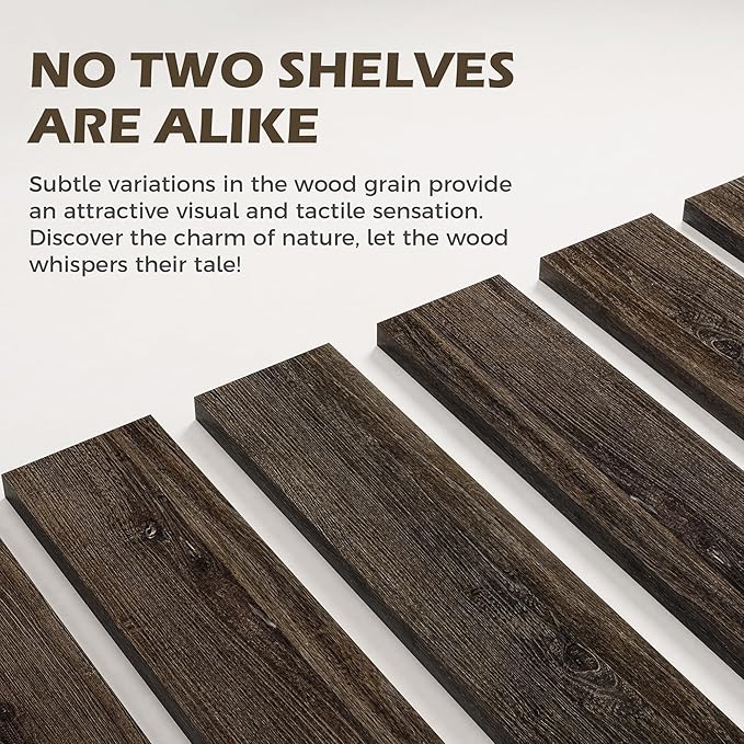 24 Inch Floating Shelves for Wall, 8"D High End Solid Hardwood Shelves for Decor Storage, Rustic Wall Shelves with Invisible Heavy Duty Brackets for Living Room, Kitchen, Bathroom, Walnut, 2 Pack