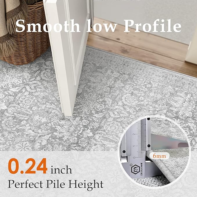 PureCozy Gray 5x7 Area Rug Washable Vintage Living Room Non Slip Carpet Low Plie Soft Indoor Bedroom Retro Grey Accent Throw Large Rug for Office Kitchen Dining Room