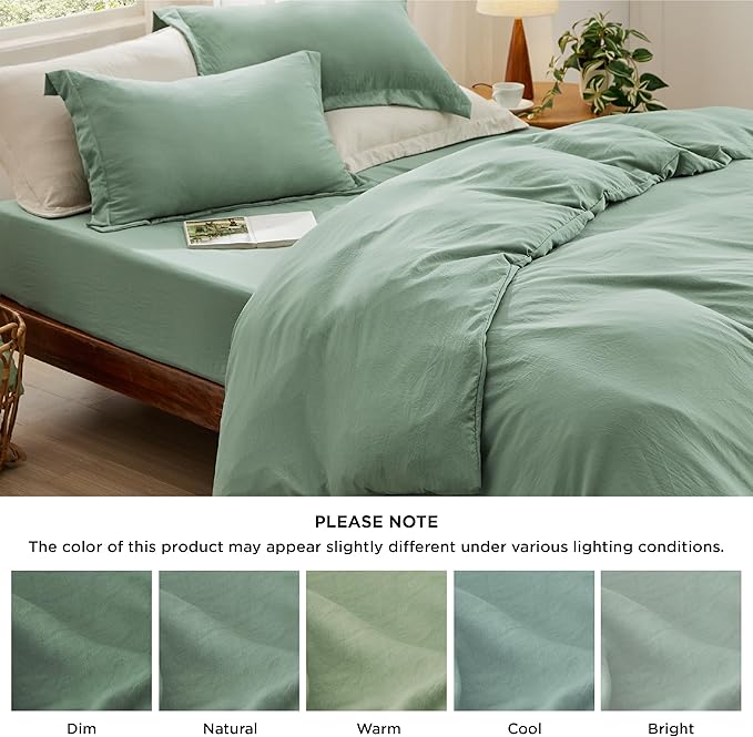 Bedsure Duvet Cover Full Size with Fitted Sheet - 4 Pieces Prewashed Cotton-Like Extra Soft Bedding Set, Includes 1 Duvet Cover 80x90 Inches, 2 Pillow Shams, 1 Fitted Sheet, Sage Green
