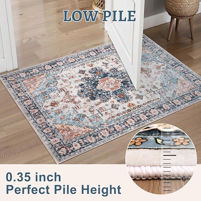Tangsoo Hallway Runner Rugs 2.6x14 Washable Runner Rug for Hallways, Non Slip Vintage Soft Low Pile Long Rug Runner, Oriental Carpet Runners for Kitchen Bedroom Entryway Living Room