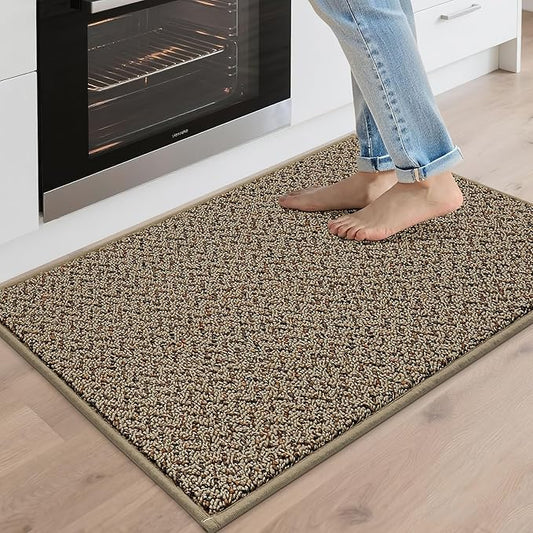 COSY HOMEER Kitchen Rugs 20"x32" Non-Slip Kitchen Mats for Floor Absorbent Stain Resistant Kitchen Floor Mat Machine Washable Rugs for Kitchen,Hallway,Sink,Taupe