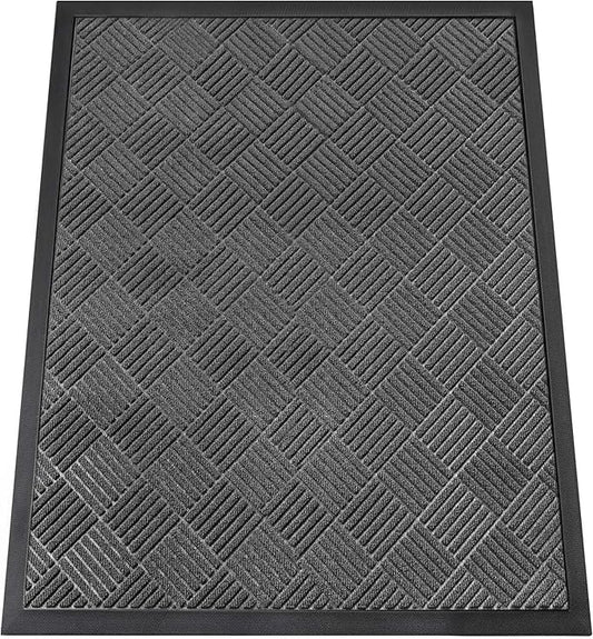 Indoor Outdoor Door Mat, 4’x 3' Doormat for Entryway, Rubber Backing Non Slip Front Door Mat Outside Entrance, Super Absorbent Commercial Floor Mat for Home Office, Gray