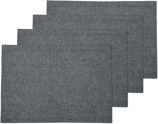 Solino Home Linen Placemats Set of 4 - Charcoal Grey Placemats 14 x 19 Inch - 100% Pure Linen Table Mats for Winter - Athena