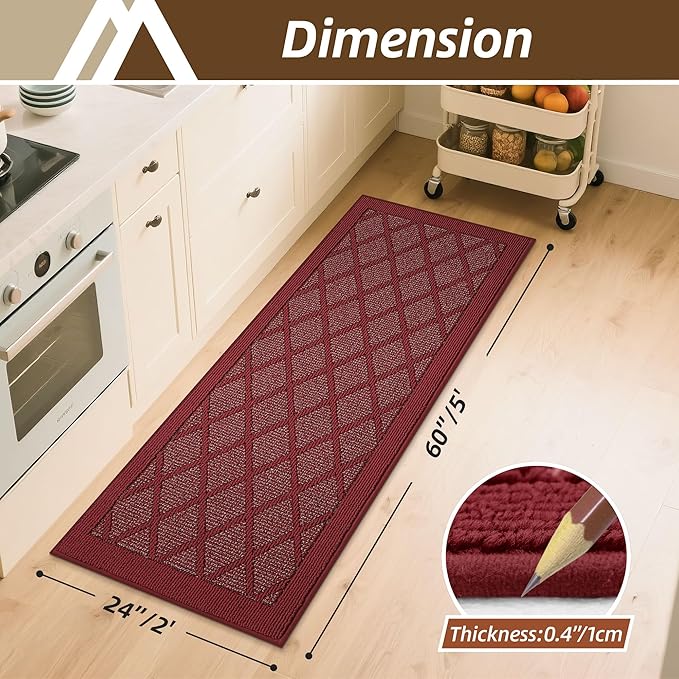 COSY HOMEER Kitchen Rug Non Slip Washable, 24"x60" Absorbent Kitchen Mats for Floor, Runner Rugs for Kitchen Floor, 100% Polypropylene Kitchen Sink Rug (Red)