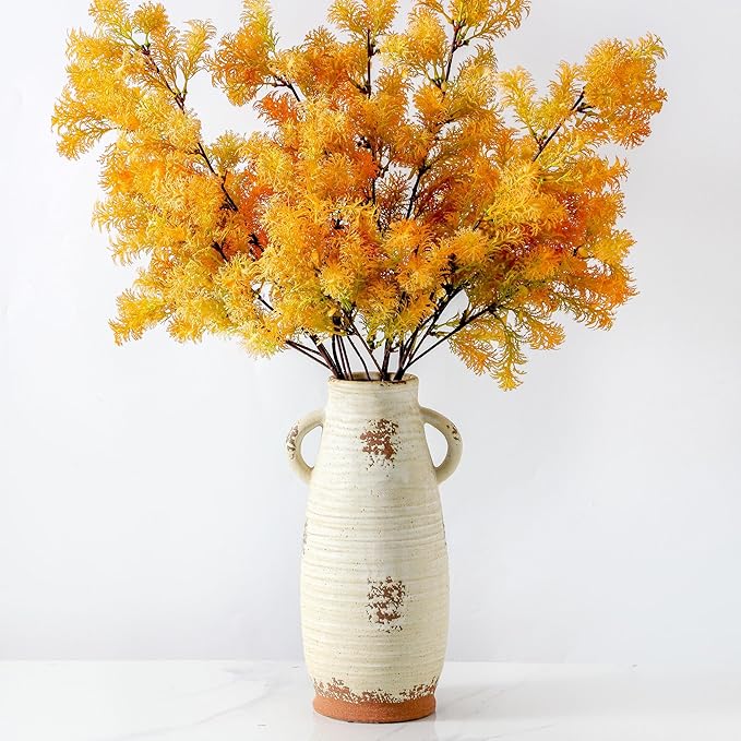 Ceramic Flower Vase with Handles, 12 inch Tall Vase for Centerpieces, Large Decorative Terracotta Vases, Farmhouse Rustic Vases for Home Decor, Living Room, Table, Neutral