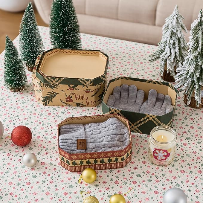 Soul & Lane Christmas Gift Boxes with Lids, Vintage Reusable Christmas Nesting Boxes for Presents, Decorative Cardboard Large Holiday Storage For Keepsakes and Decor, Set of 3