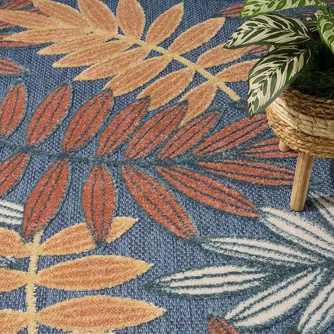 Nourison Home Aloha Blue Rose 5'3" x 7'5" Area Rug - Easy Clean, Non Shedding, Bed Room, Living Room, Dining Room, Kitchen (5' x 8')
