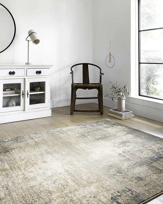 Loloi Teagan Collection TEA-08 Ivory/Mist 5'-3" x 7'-6" Area Rug, Large, Soft Neutral Rug, High-Traffic for Living Room, Bedroom, Home Office, Dining Area