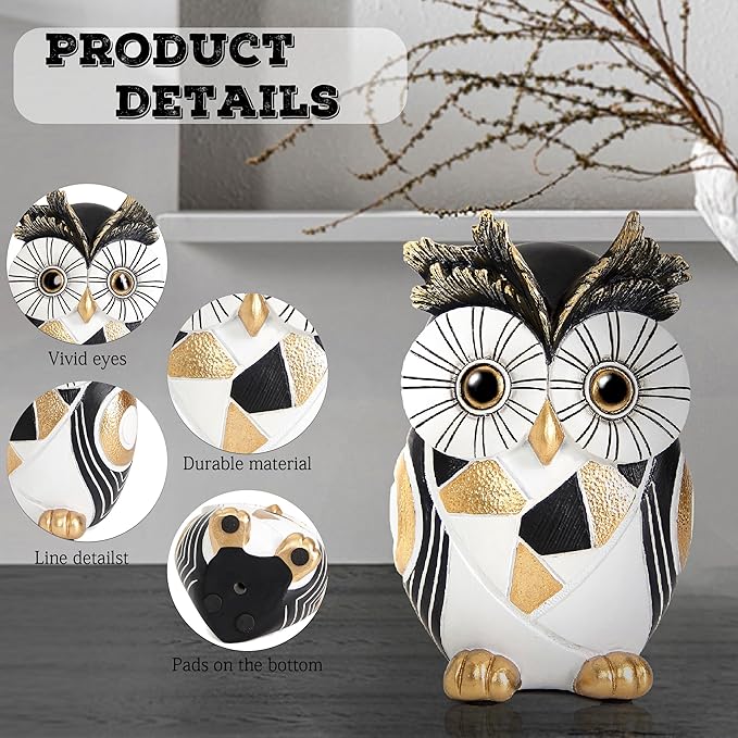 Owl Statue Home Decor Accents, Owl Figurines for Bookshelf Bedroom Living Office Table Indoor, Big Eyes Owls Decoration Animal Sculpture, Modern Resin Bird Figurine Gift for Women