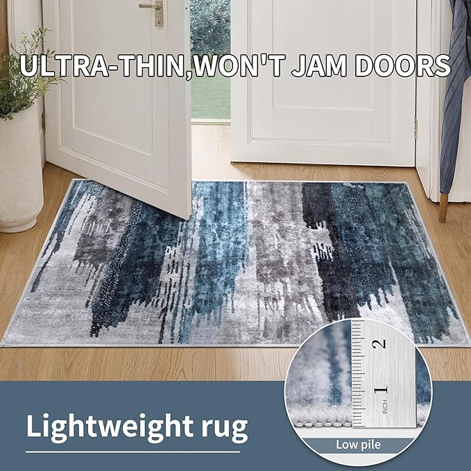Ciicool Modern Abstract Deep Blue Gray Rug for Living Room, 6'x9' Machine Washable Area Rug Non-Slip Rug, Low-Pile Contemporary Indoor Dining Floor Carpet for Bedroom Office Under Table Home Decor
