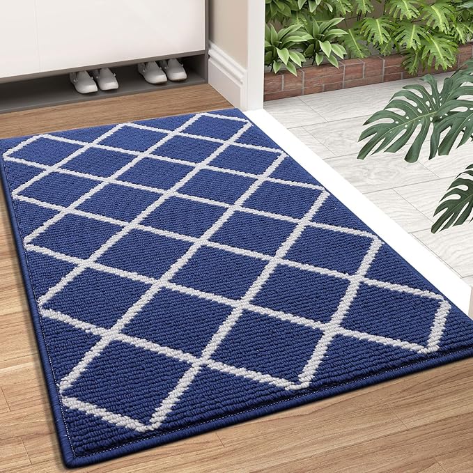 Finchitty Indoor Door Mat, Dirt Resistant and Absorbent, Low-Profile, Non-Slip, Washable Inside Floor Mats for Front Door, Back, and Entrance, 32" x 20", Navy