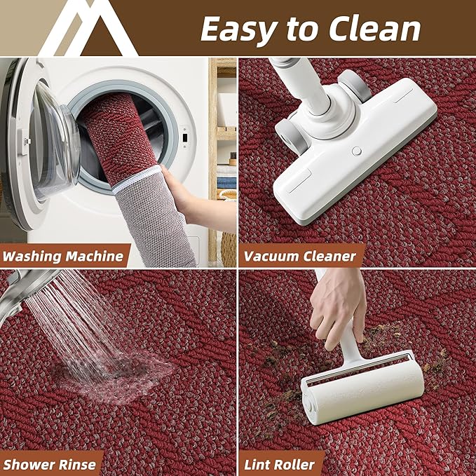 COSY HOMEER Kitchen Mats, 2 PCS Kitchen Rug Non Slip Washable, Absorbent Runner Rugs for Kitchen Floor, 100% Polypropylene Kitchen Sink Rug 20"x32" + 20"x48"(Red)