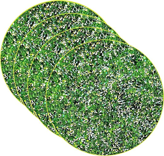 Round Placemats Set of 4 in Green Heat Resistant Circle Bling Washable Table Mats for Dinner, Kitchen, Wedding, Decorative