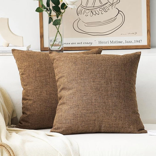 Home Brilliant Set of 2 Textured Burlap Decorative Throw Pillow Covers Large Linen Cushion Cases for Floor, 26x26 inches 66cm, Brown