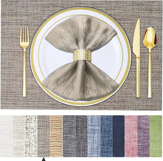 BETEAM Placemats Set of 8, Woven Vinyl Placemat for Dining Table Washable Wipeable Kitchen Place Mats Durable Indoor Outdoor Table Mats