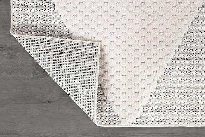 Luul Home Modern Micro Loop Indoor Runner Rugs for Living Room Bedroom Kitchen Geometric Triangle White 2x7 Luxury Durable Low and High Pile Non-Shedding Stain Resistant Soft Area Carpet 2 x 7