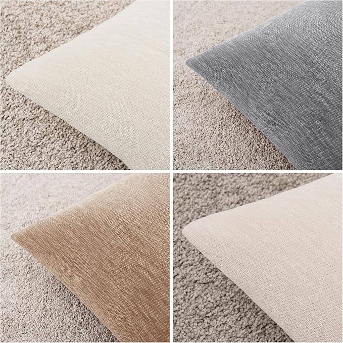 Set of 4 Neutral Throw Pillow Covers 12x20 Inch, Neutral Boho Farmhouse Aesthetic Decorative Pillow Cases for Couch, Sofa, Living Room & Bed, Soft Chenille Pillow Cases, Stylish Home Decor, 30x50 cm