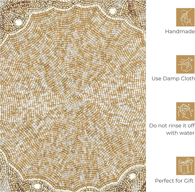 Gold & Silver Beaded Round Placemats - 13 in, Perfect for Holidays & Dining Tables, Glitz Charger Included