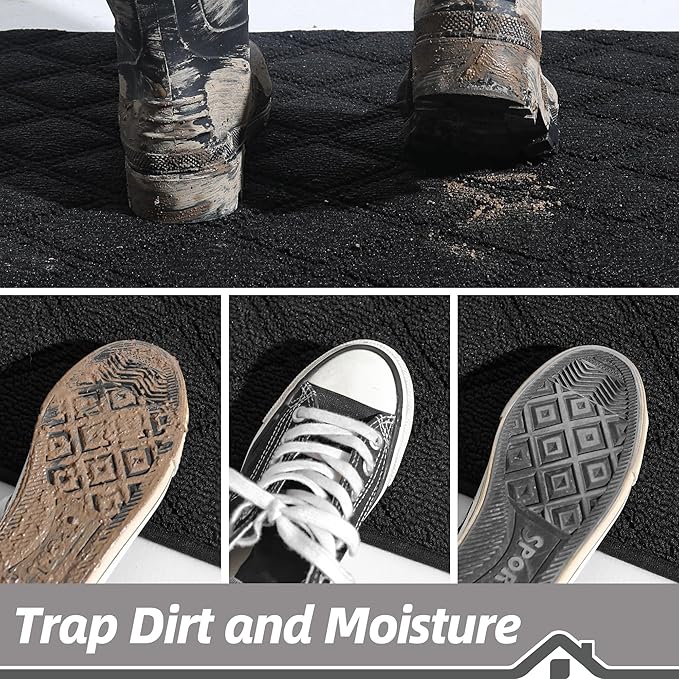 BEQHAUSE Dirt Trapper Door Mat 20" x 32", Non-Slip Washable Doormats Welcome Mat, Dirt Resistant and Absorbent Entrance Mat, Low Profile Floor Mats for Front Back Door, Entryway, Black
