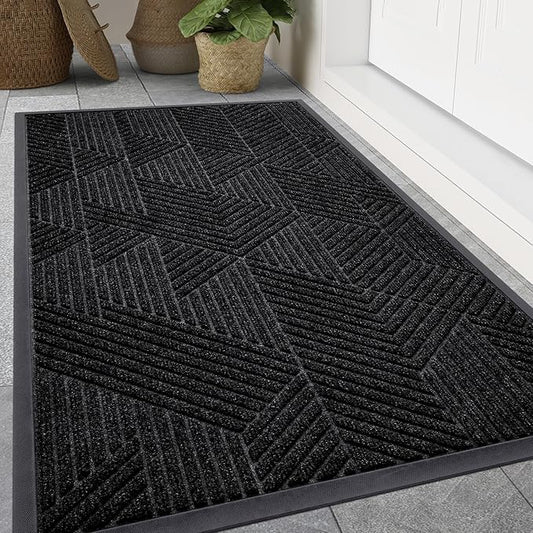 Smiry Front Door Mat Outside Entrance, Heavy Duty Sturdy Natural Rubber Doormat, Trap Dirt and Moisture, Easy Clean Low Profile Welcome Floor Mats for Indoor Outdoor Entry, 47x23 Inch, Black