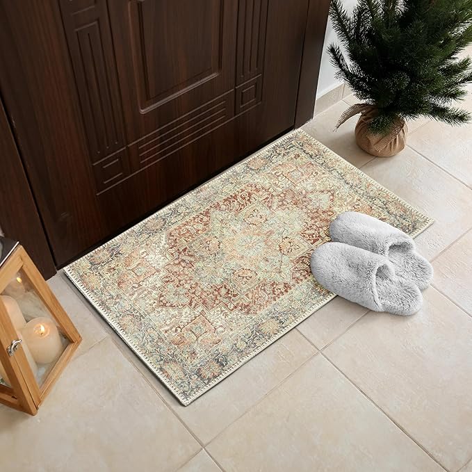 RugOver Machine Washable Area Rug, Pet-Friendly and Non-Slip Indoor Carpet for Kitchen, Bathroom, Living Room, Home Floor Decoration (Soft Multicolor, 2' x 3')