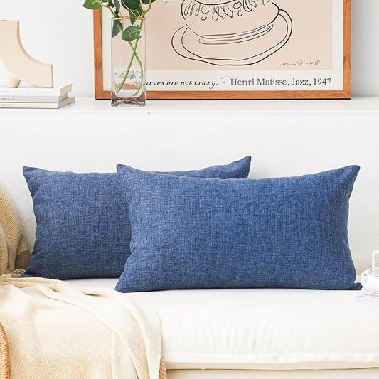 Home Brilliant Lined Linen Throw Pillow Covers Decorative Oblong Cushion Covers for Sofa, 12"x20"(30x50cm), Navy Blue