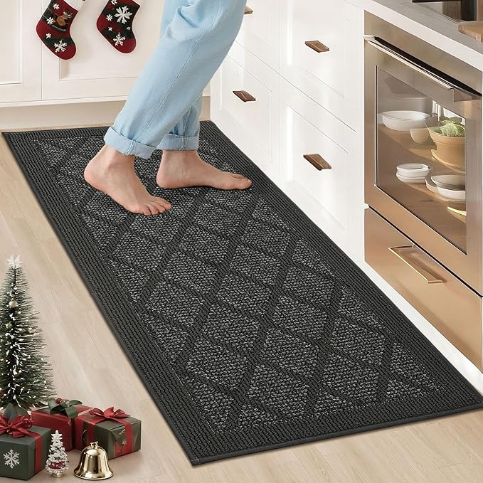 COSY HOMEER Kitchen Rug Non Slip Washable, 20"x48" Absorbent Kitchen Mats for Floor, Runner Rugs for Kitchen Floor, 100% Polypropylene Kitchen Sink Rug (Dark Grey)