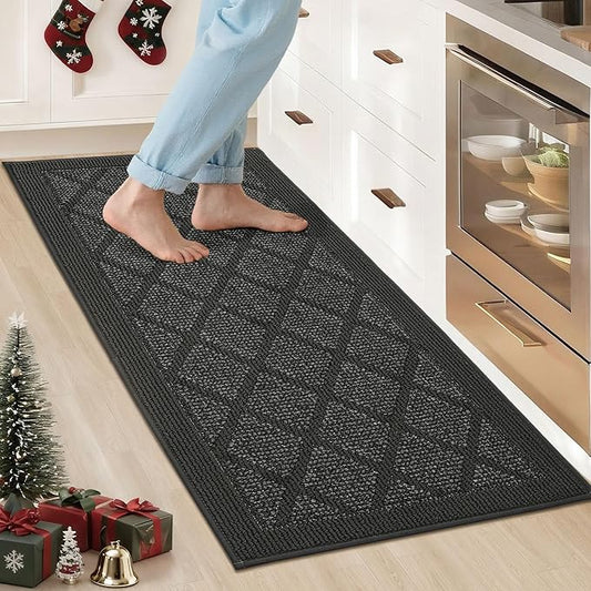 COSY HOMEER Kitchen Rug Non Slip Washable, 20"x48" Absorbent Kitchen Mats for Floor, Runner Rugs for Kitchen Floor, 100% Polypropylene Kitchen Sink Rug (Dark Grey)