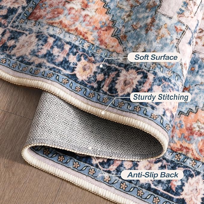 Tangsoo Hallway Runner Rugs 2.6x14 Washable Runner Rug for Hallways, Non Slip Vintage Soft Low Pile Long Rug Runner, Oriental Carpet Runners for Kitchen Bedroom Entryway Living Room