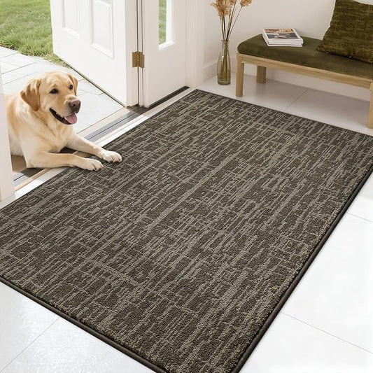 COSY HOMEER-Dirt-Trapper-Door-Mat 32"x48" Non-Slip Entryway Rugs,Washable Welcome Mat,Absorbent Entrance Mats,Low Pile Dog Door Mats for Front Back Doomats and Wet Shoes,Light Brown