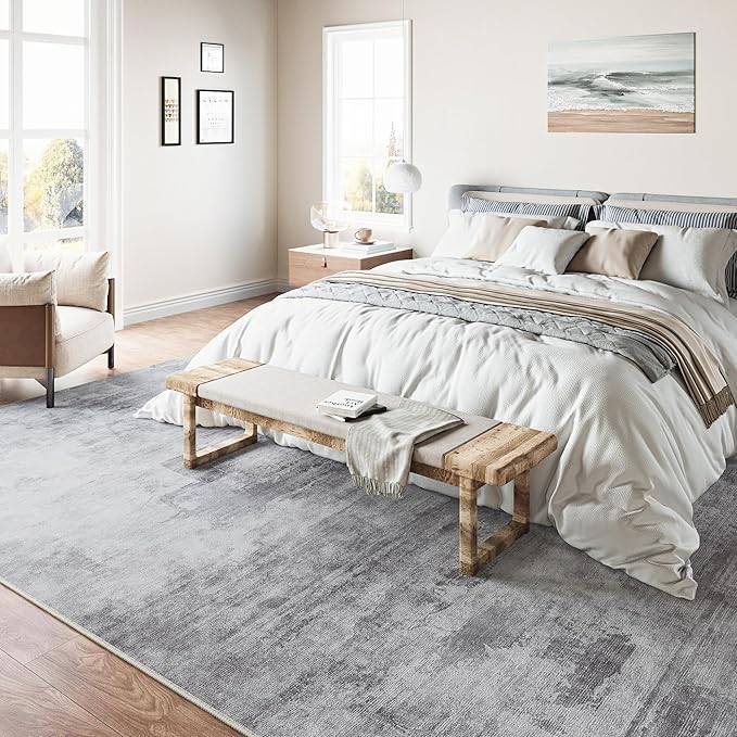 WondRg 5x7 Washable Area Rug Grey Abstract Modern Living Room Bedroom Throw Rug Non Slip Soft Thin Simple Indoor Floor Carpet for Office Entryway Kitchen Nursery Home Decor