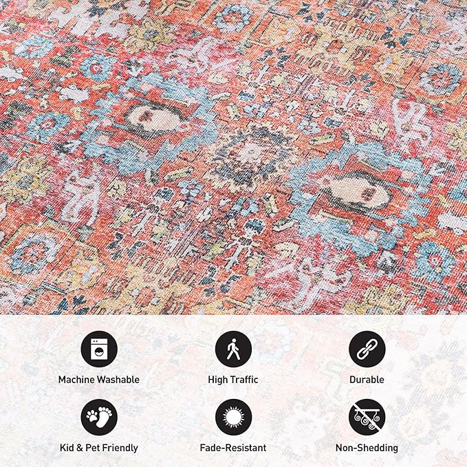 Rugshop Multi Transitional Distressed Accent Rug — Machine Washable & Non‑Slip, 2'x3' for Entryway, Kitchen and Bathroom
