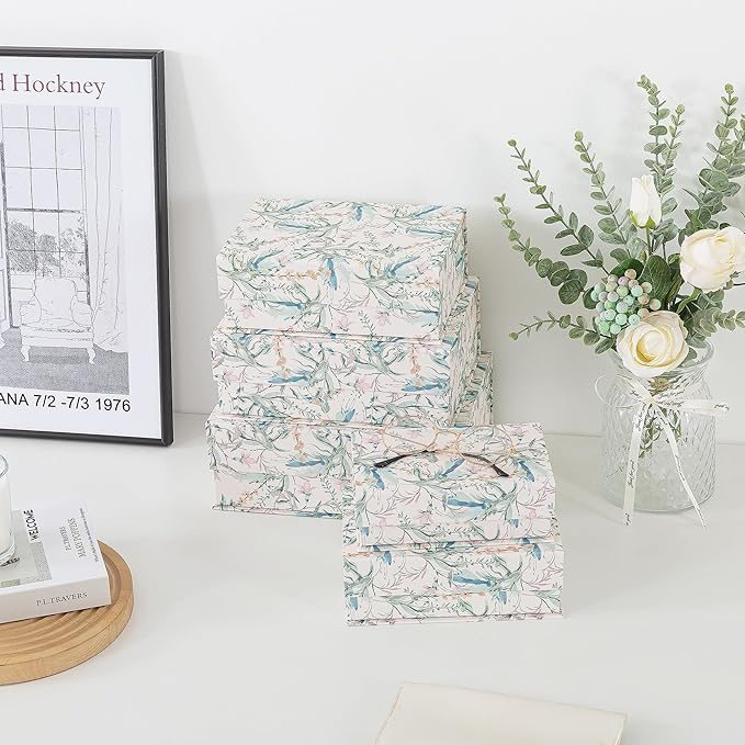 Soul & Lane Decorative Cardboard Storage Boxes with Lids - Set of 5, Floral Nesting Keepsake and Memory Boxes, Organizers with Magnetic Closure for Home Décor and Gifts, Meadow Mist
