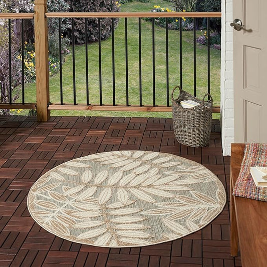 Nourison Home Aloha Natural 4' x Round Area Rug - Easy Clean, Non Shedding, Bed Room, Living Room, Dining Room, Kitchen (4' x Round)