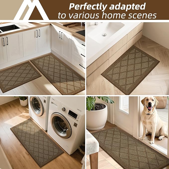 COSY HOMEER Kitchen Rug Non Slip Washable, 20"x48" Absorbent Kitchen Mats for Floor, Runner Rugs for Kitchen Floor, 100% Polypropylene Kitchen Sink Rug (Brown)
