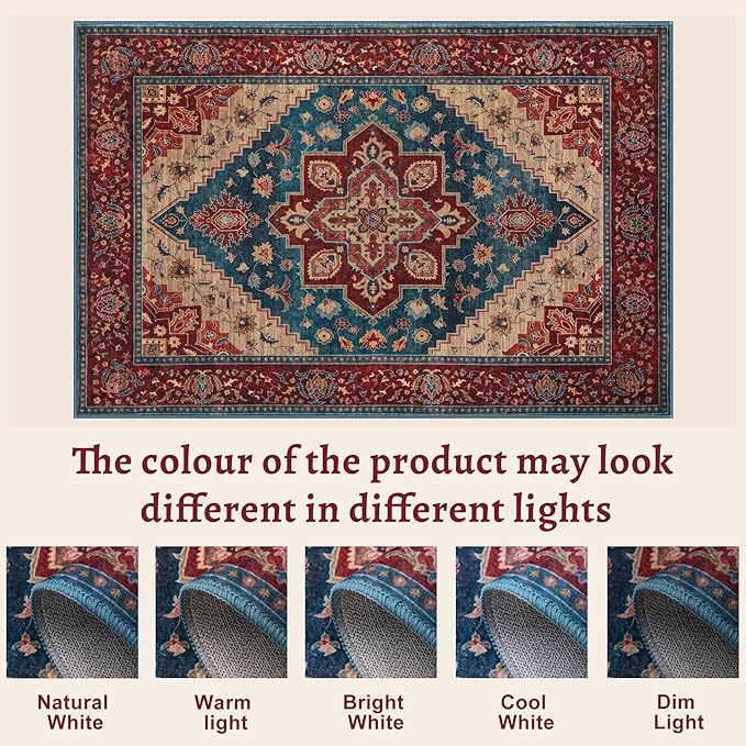 Tangsoo 2x5 Washable Runner Rug for Hallways, Non Slip Vintage Runner Rug, Soft Low Pile Long Rug Runner, Print Distressed Carpet Runners for Kitchen Bedroom Entryway Bathroom Living Room Red/Blue