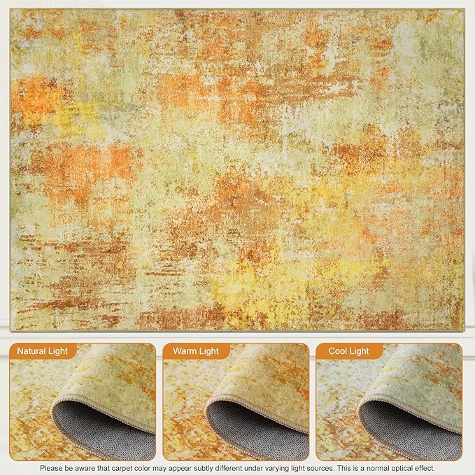 AREAMAY Washable Area Rug 5x7 - Neutral Modern Abstract Rugs, Soft Non Slip Thin Carpet with for Bedroom, Under Dining Room Table, Home, Office, Dorm, Office Rolling Chair - Yellow Brick