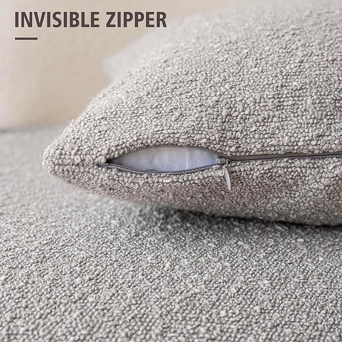 Foindtower Decorative Textured Boucle Throw Pillow Covers Accent Solid Pillow Cases Neutral Soft Cozy Couch Cushion Case for Chair Sofa Bedroom Living Room Home Decor 22 x 22 Inch,Neutral Grey