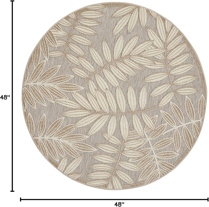 Nourison Home Aloha Natural 4' x Round Area Rug - Easy Clean, Non Shedding, Bed Room, Living Room, Dining Room, Kitchen (4' x Round)