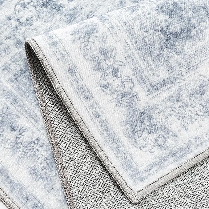 PureCozy Washable Rug 6x9 Area Rug for Living Room Blue Vintage Boho Medallion Large Distressed Retro Carpet Non Slip Indoor Low Pile Small Soft Bedroom Dining Room Home Office