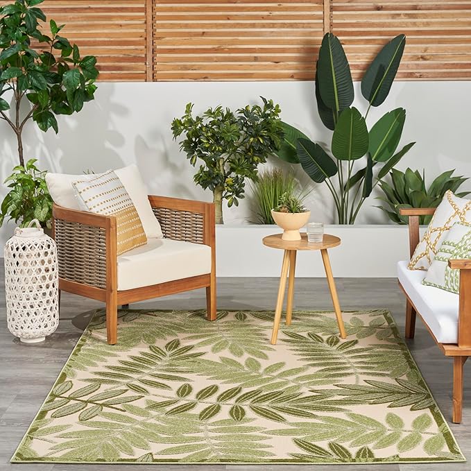 Nourison Home Aloha Ivory Green 3'6" x 5'6" Area Rug - Easy Clean, Non Shedding, Bed Room, Living Room, Dining Room, Kitchen (4' x 6')