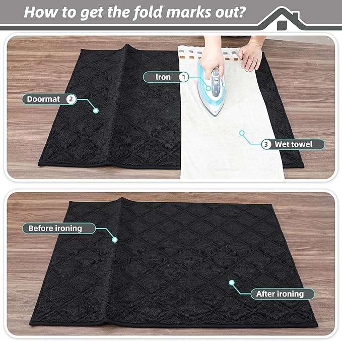 BEQHAUSE Dirt Trapper Door Mat 24" x 36", Non-Slip Washable Doormats Welcome Mat, Dirt Resistant and Absorbent Entrance Mat, Low Profile Floor Mats for Front Back Door, Entryway, Black