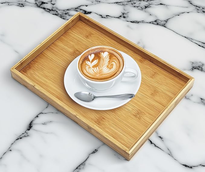 Bam & Boo Natural Bamboo Serving Tray Modern Rectangular (Bamboo, 13” x 9" x 1.2") for Food, Drinks, Decor, Vanity in Home, Kitchen, Bathroom, Coffee Table, Bed