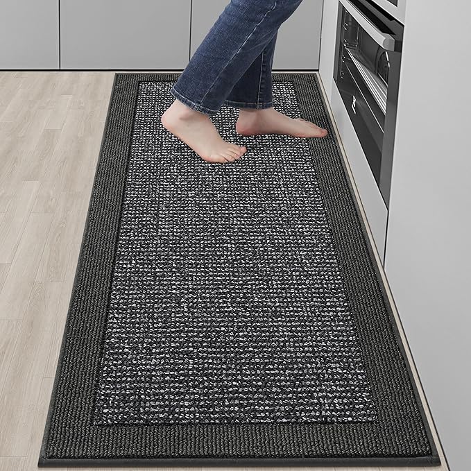 BEQHAUSE Kitchen Runner Rugs 24"x60", Kitchen Rugs Non-Slip Kitchen Mats for Floor, Absorbent and Stain Resistant Kitchen Mats, Machine Washable Rug for Kitchen, Hallway, Laundry & Sink, Charcoal