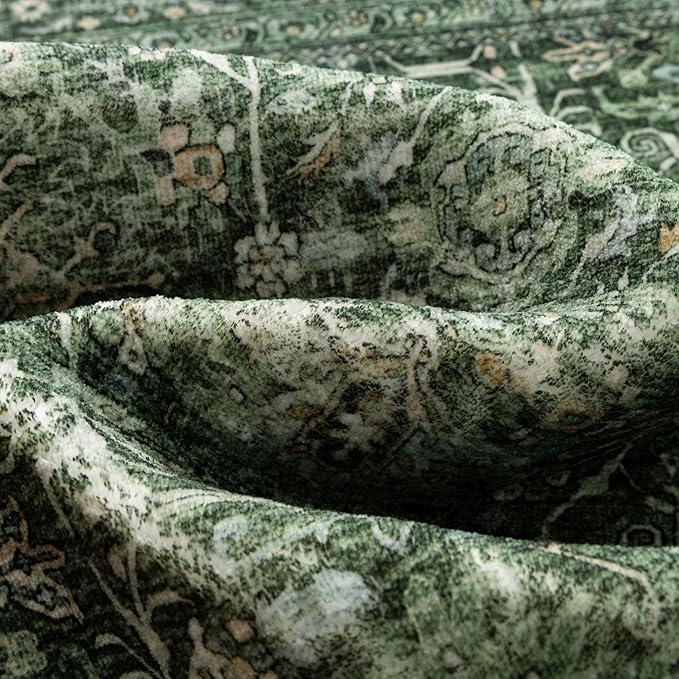 PureCozy Green Area Rug 4x6 Washable Office Entryway Carpet Soft Vintage Indoor Kitchen Living Room Door Mat Traditional Retro Distressed Thicker Throw Small Rug Bedroom Dining Room Bathroom