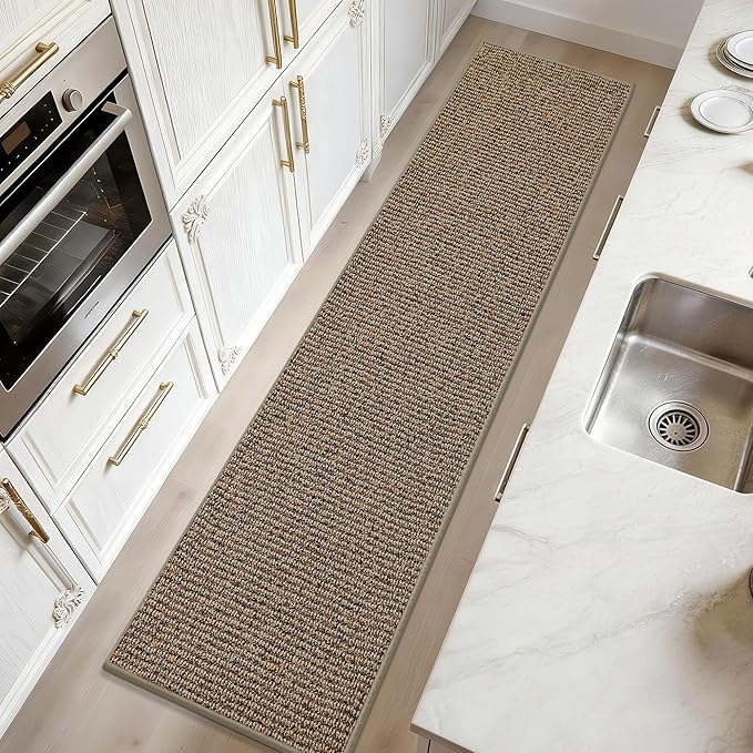 JSEI Kitchen Runner Rugs, 17''x71'' Non-Slip Kitchen Mats for Floor, Machine Washable Absorbent and Stain Resistant Kitchen Rug, Carpet Mats with TPR Backing for Kitchen, Taupe