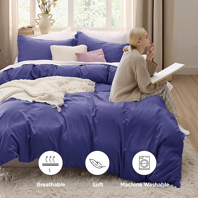 Bedsure Skipper Blue Duvet Cover Full Size - 3 Pieces Prewashed Extra Soft Cotton-Like Bedding Set, Includes 1 Duvet Cover 80x90 Inches with Zipper Closure & 2 Pillow Shams, Comforter Not Included