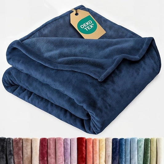 Ultra Soft Fleece Blanket Throw Size - Flannel Fleece Luxury Throw Blanket - Lightweight for Couch Bed Chair - Thick, Warm and Breathable - All Season Cozy Fuzzy, Anti-Static Microplush Bedding, Navy