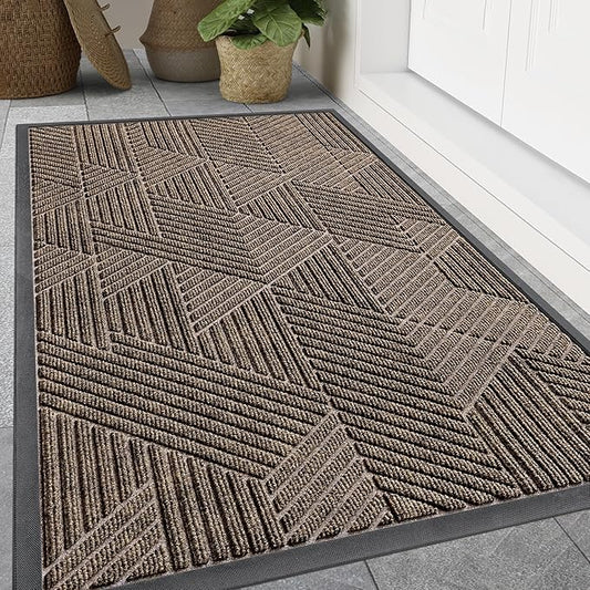 Smiry Front Door Mat Outside Entrance, Heavy Duty Sturdy Natural Rubber Doormat, Trap Dirt and Moisture, Easy Clean Low Profile Welcome Floor Mats for Indoor Outdoor Entry, 47x23 Inch, Brown